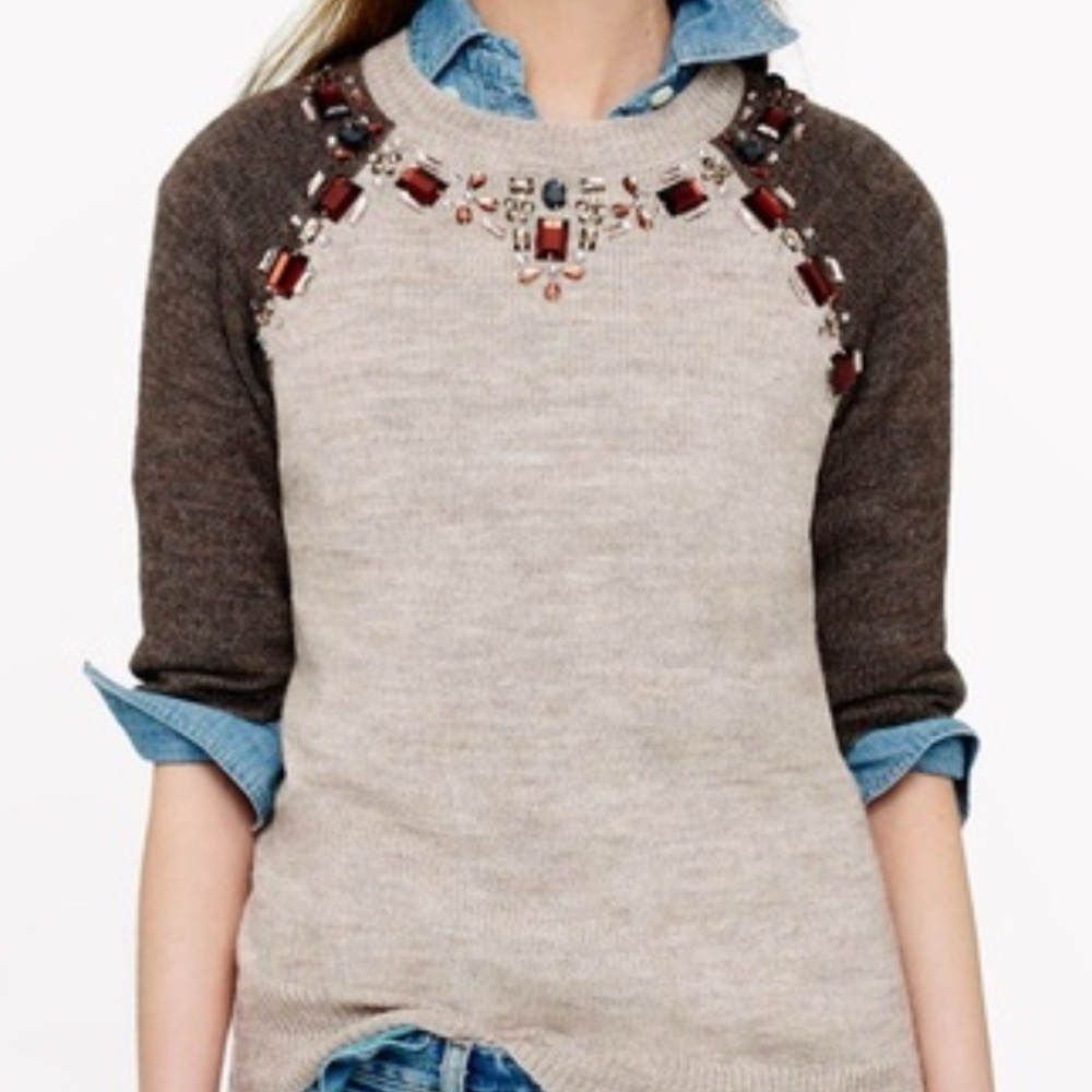 J-Crew Brown and Beige Gem Sweater